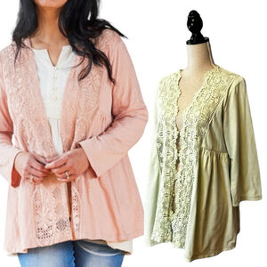 Women's April Cornell Chloe Cardigan with Crochet Lace, S, Mint Green